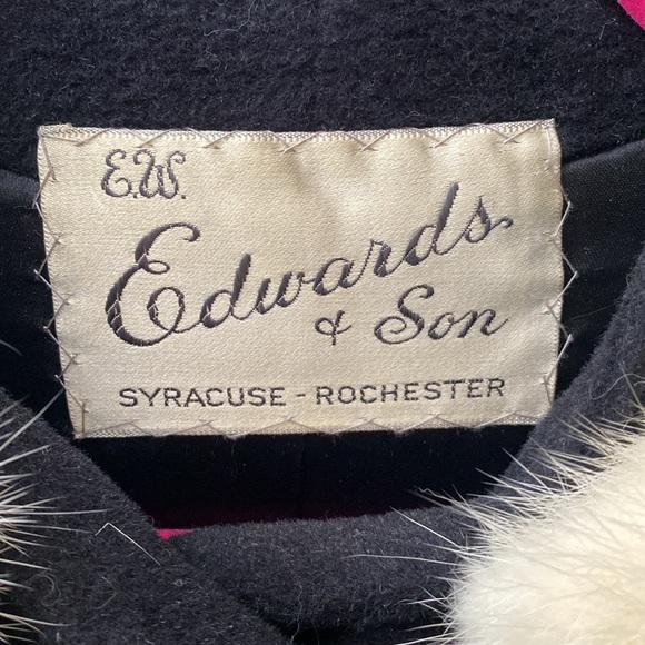 VINTAGE Wool & Fur Collar 50's 60's Black White Swing Coat Medium Union Made - Picture 3 of 14